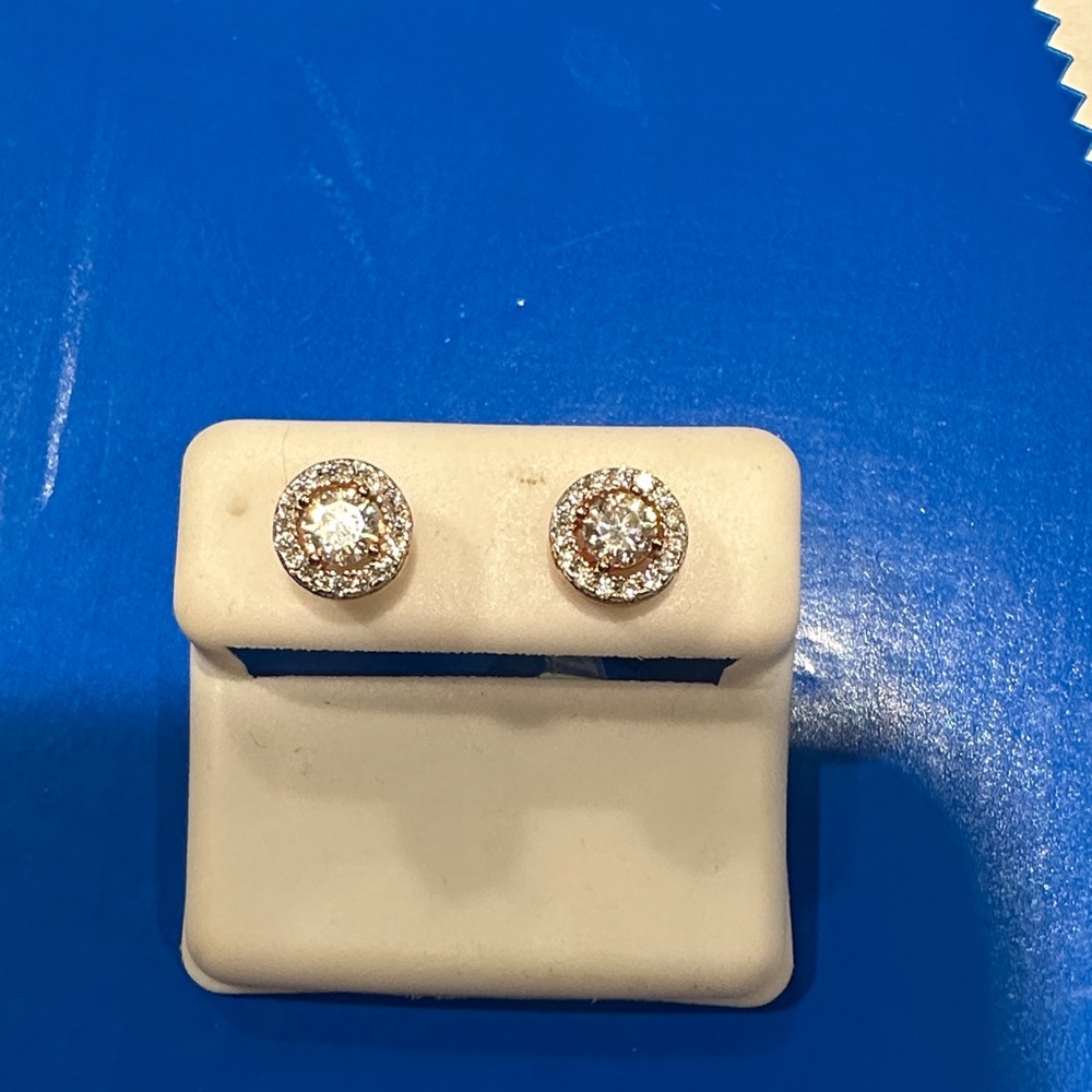 Rose gold over Sterling Silver Moissanite Halo Earrings